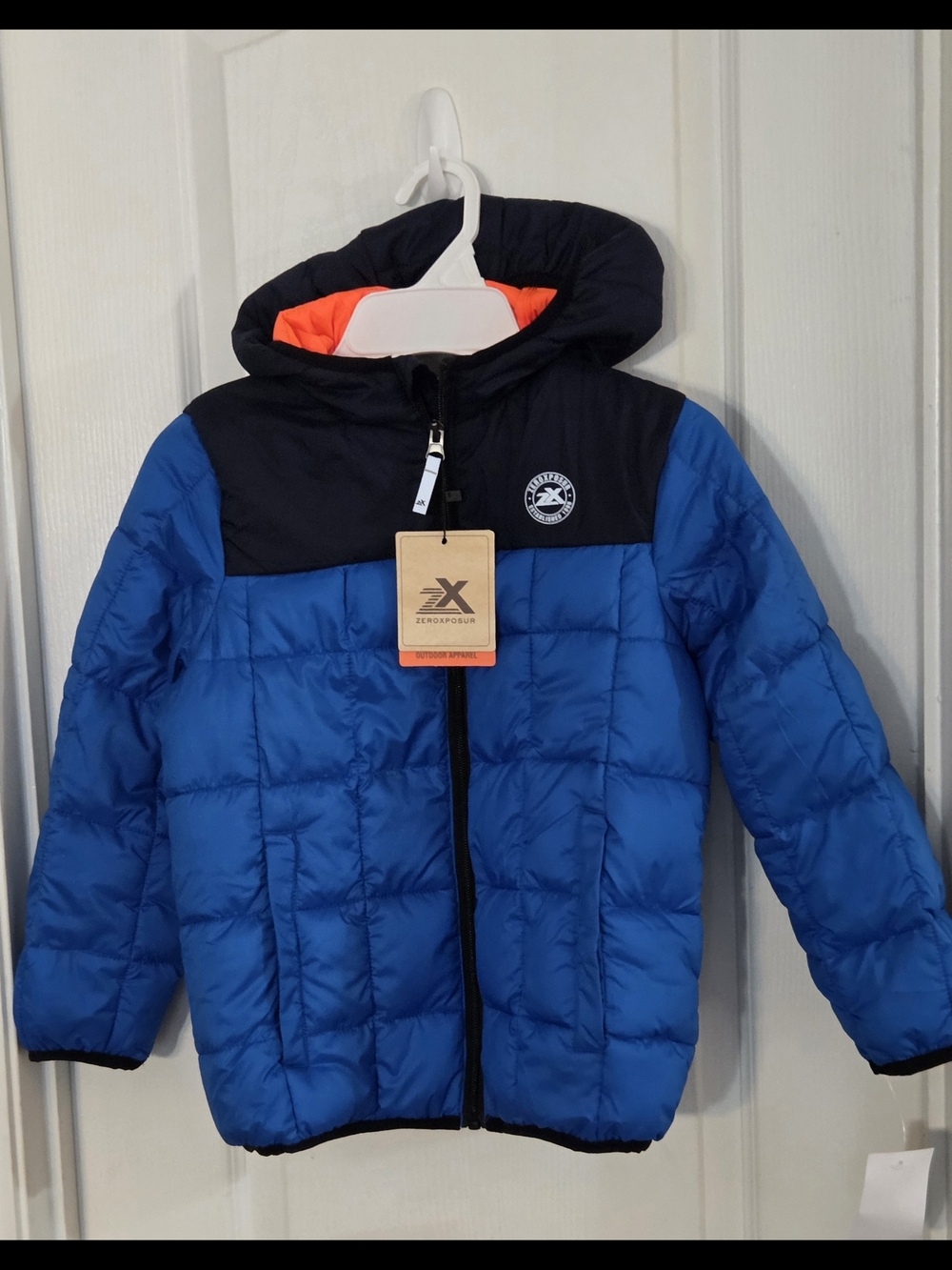 ZeroXposure Blue Puffer Jacket with Orange Lining